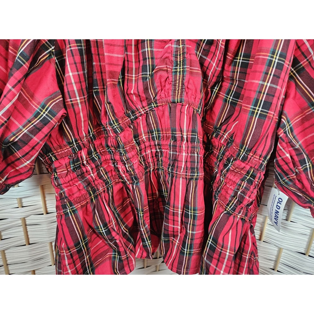 Old Navy Womens Red Plaid Top Sz 2xl Milkmaid Festive Holiday Christmas - Picture 3 of 14